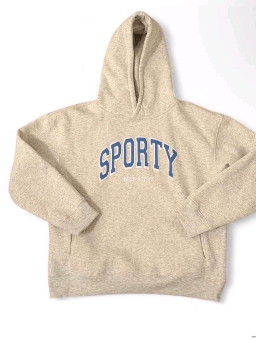 Wilo The label Sporty Hoodie Sweatshirt Light Grey Blue Lettering Size Large